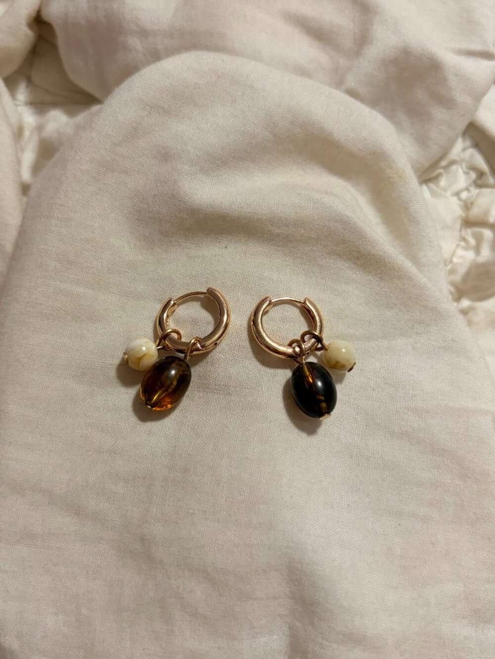 Free People Amber and Cream Beaded Huggie Hoop Earrings